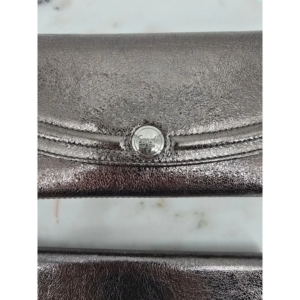 Coach Metallic Pewter‎ Leather Wallet & Checkbook Cover Set